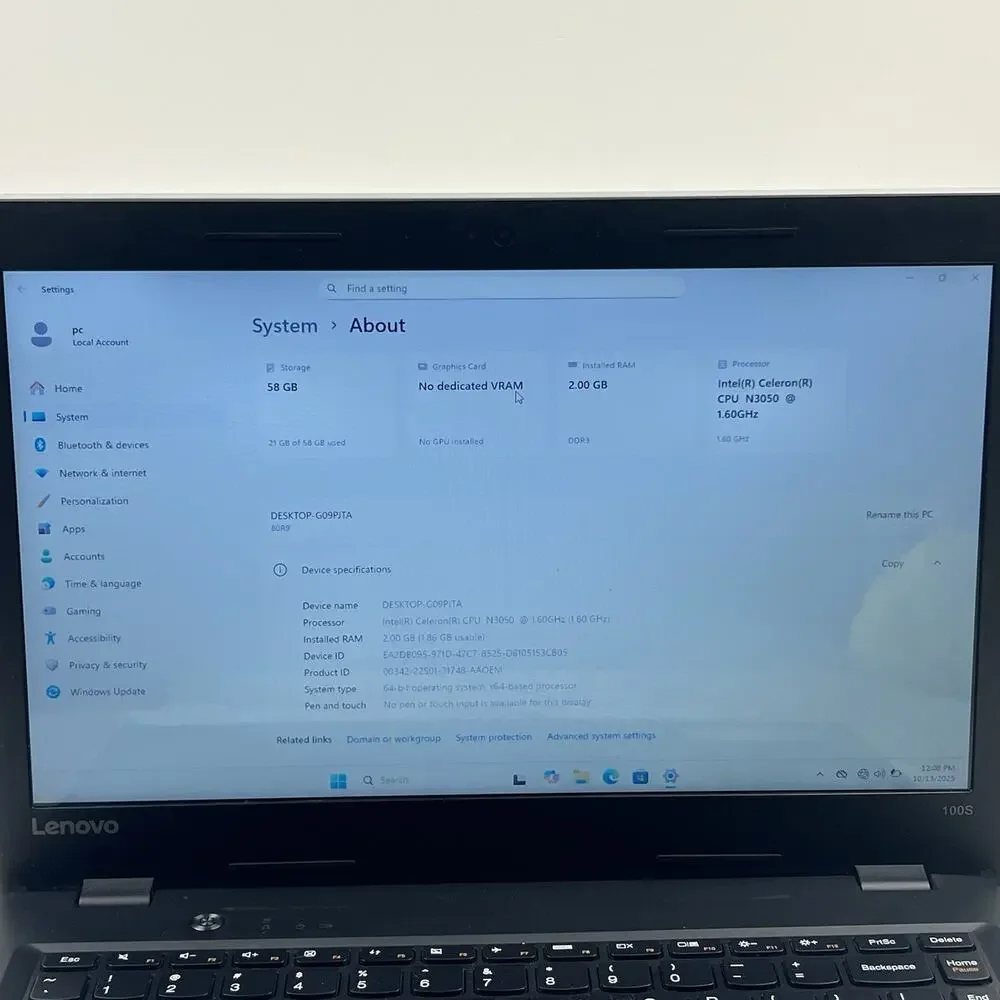 Lenovo IdeaPad 100S 14IBR Windows 11 2GB Memory 64GB Storage 14
